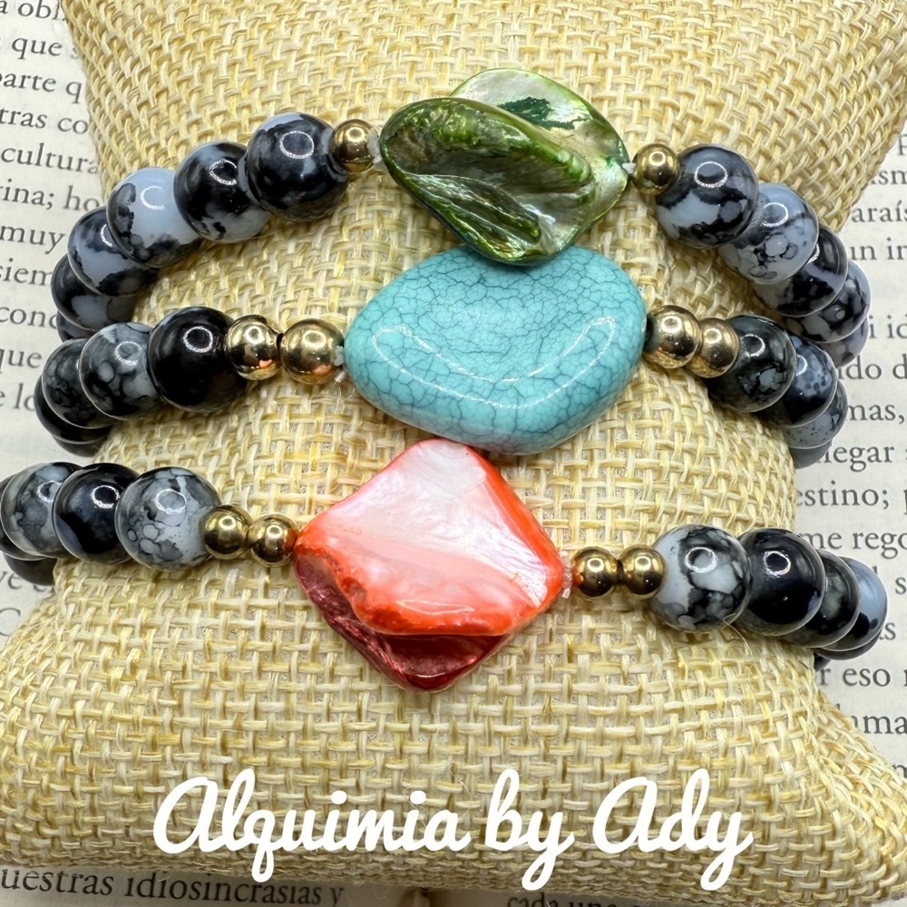 BAROQUE + Black agate bracelet colorful stack bracelet trio set